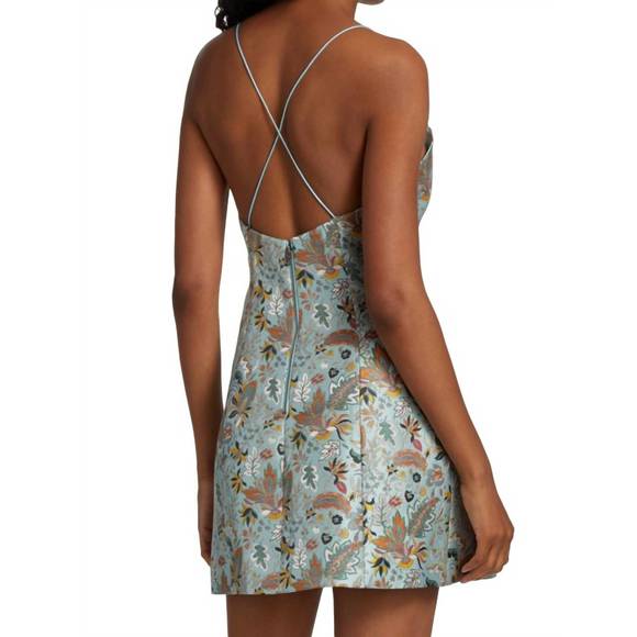 NEW ALICE + OLIVIA women's tayla jacquard spaghetti strap mini dress in paisley - Picture 2 of 4